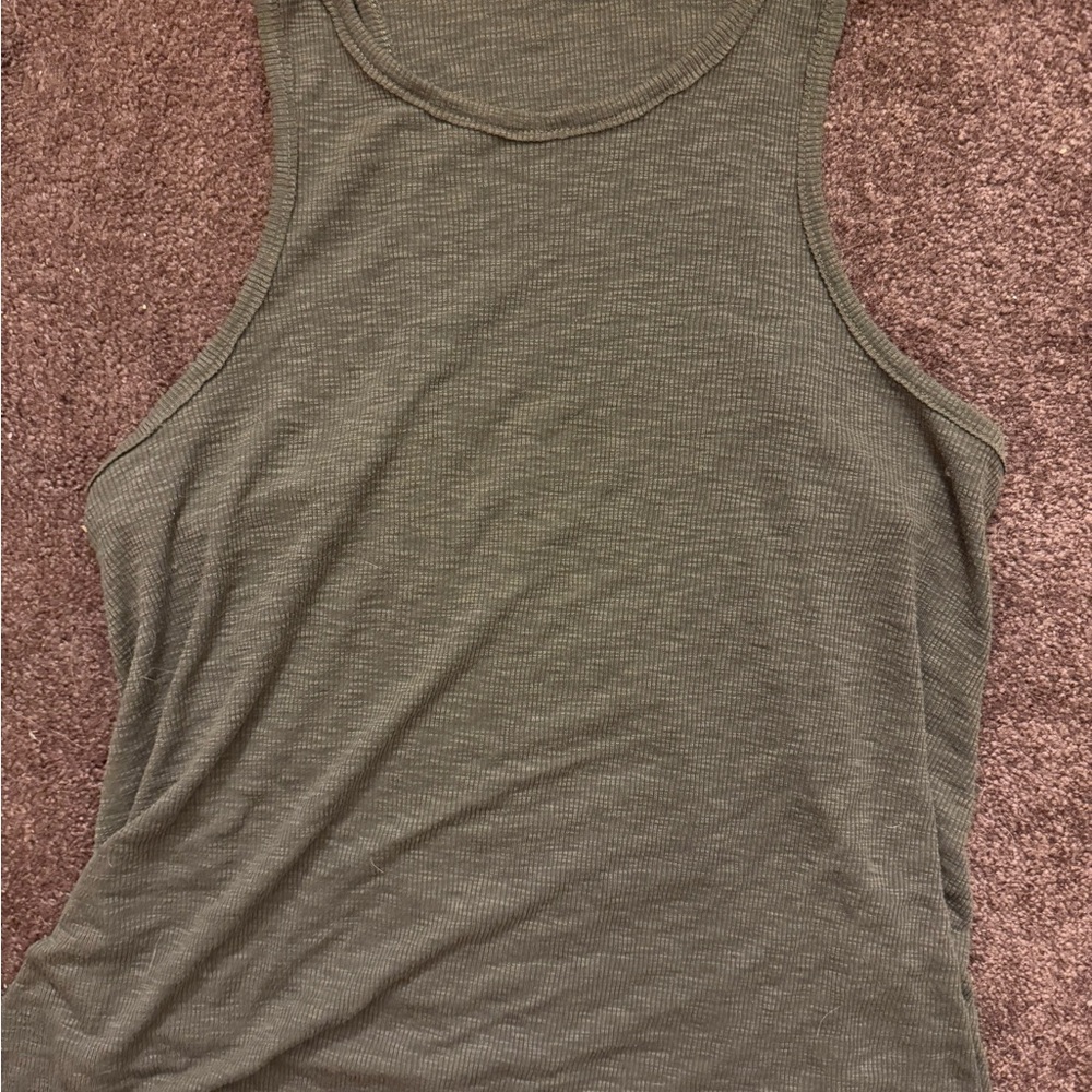 Olive Green Ribbed Tank Top - Picture 2 of 4